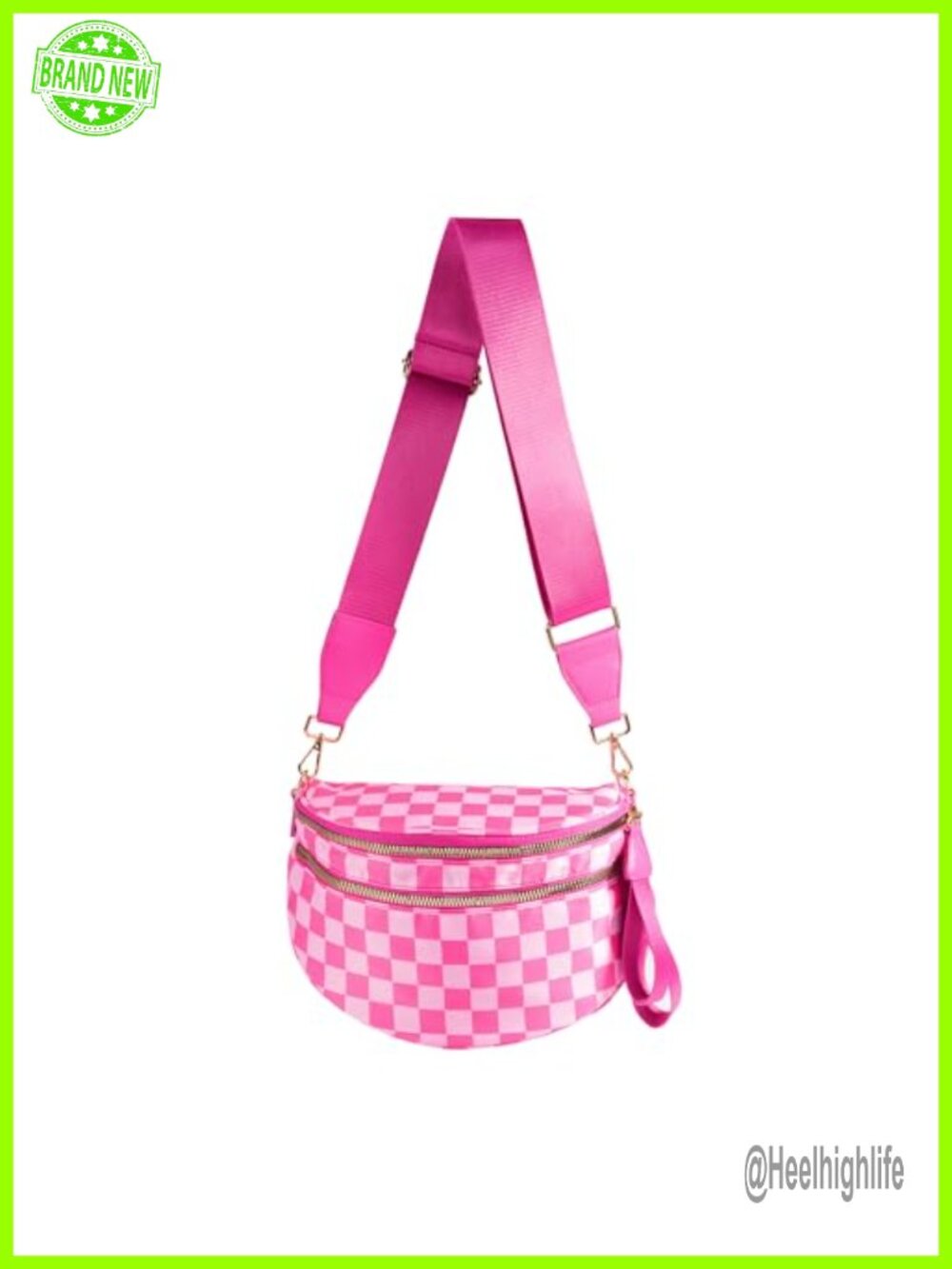 Nylon Checkered Crossbody Hobo Bag Removable Strap Hands-Free
